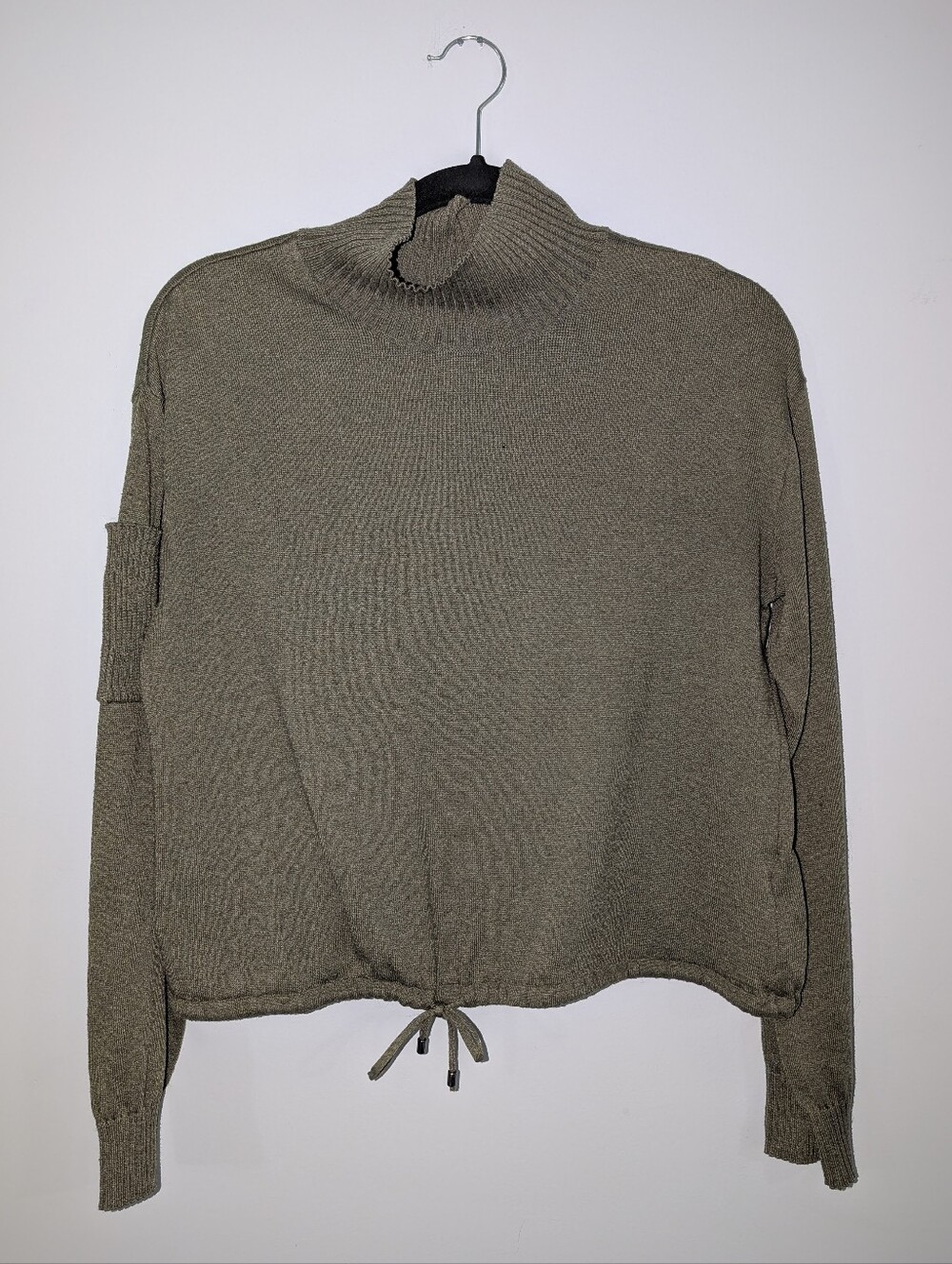 Olive Green Mockneck Drawstring Top